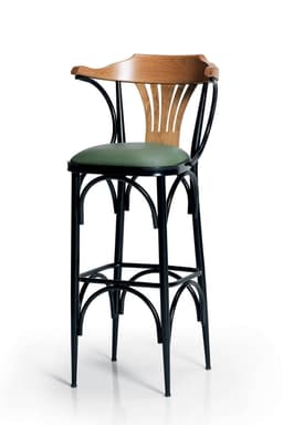 Bar Sandalyesi Yeşil-kahve-t169/75 - Oturma Yüksekliği 75cm - Metal Iskelet - Ahşap Sırt Ve Kolçak - 1