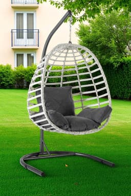 Fursimo Salyan Rattan Tek Kişilik Bahçe Salıncağı – Konforlu Minderli, Dayanıklı Metal Gövde, Balkon - 3