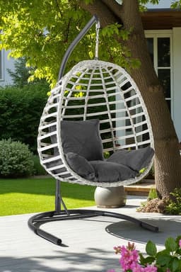 Fursimo Salyan Rattan Tek Kişilik Bahçe Salıncağı – Konforlu Minderli, Dayanıklı Metal Gövde, Balkon - 2