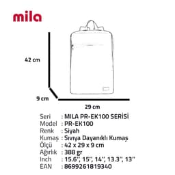 Classone Mila PR-EK100 15,6' Su Geçirmez Kumaş Fermuar  Okul Sırt Çantası - 3