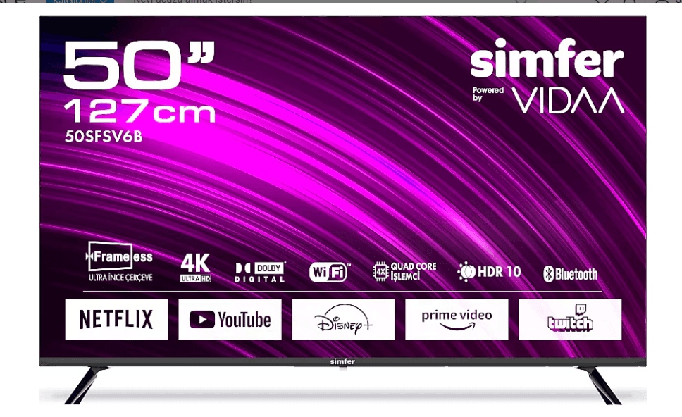 Simfer 50SFSV6B 4K Ultra HD 50" 127 Ekran Uydu Alıcılı Smart ULED TV