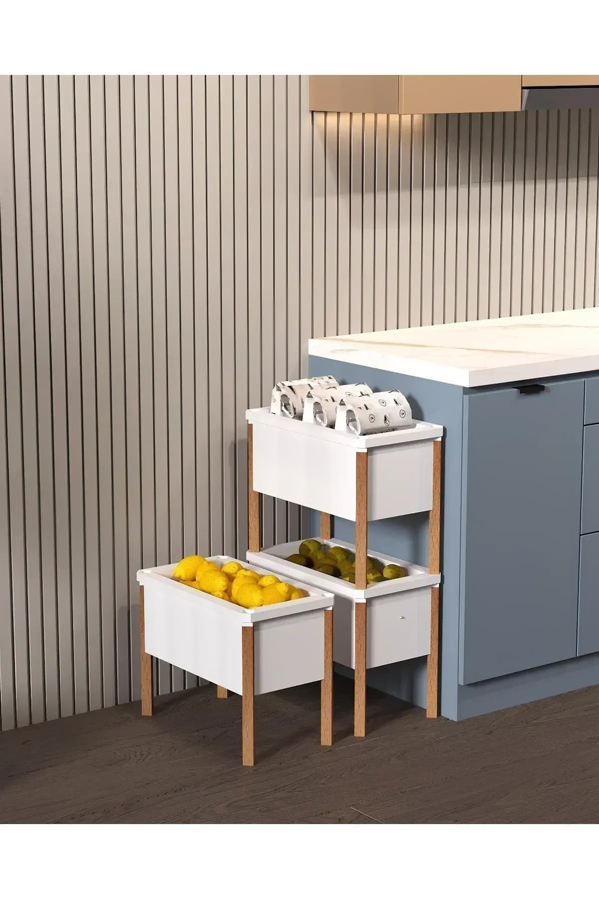 Bienwood Bie 7079 Ahşap Ayaklı 3'lü Plastik Çok Amaçlı Dolap (OYUNCAK DOLABI, MUTFAK KİLER DOLABI)