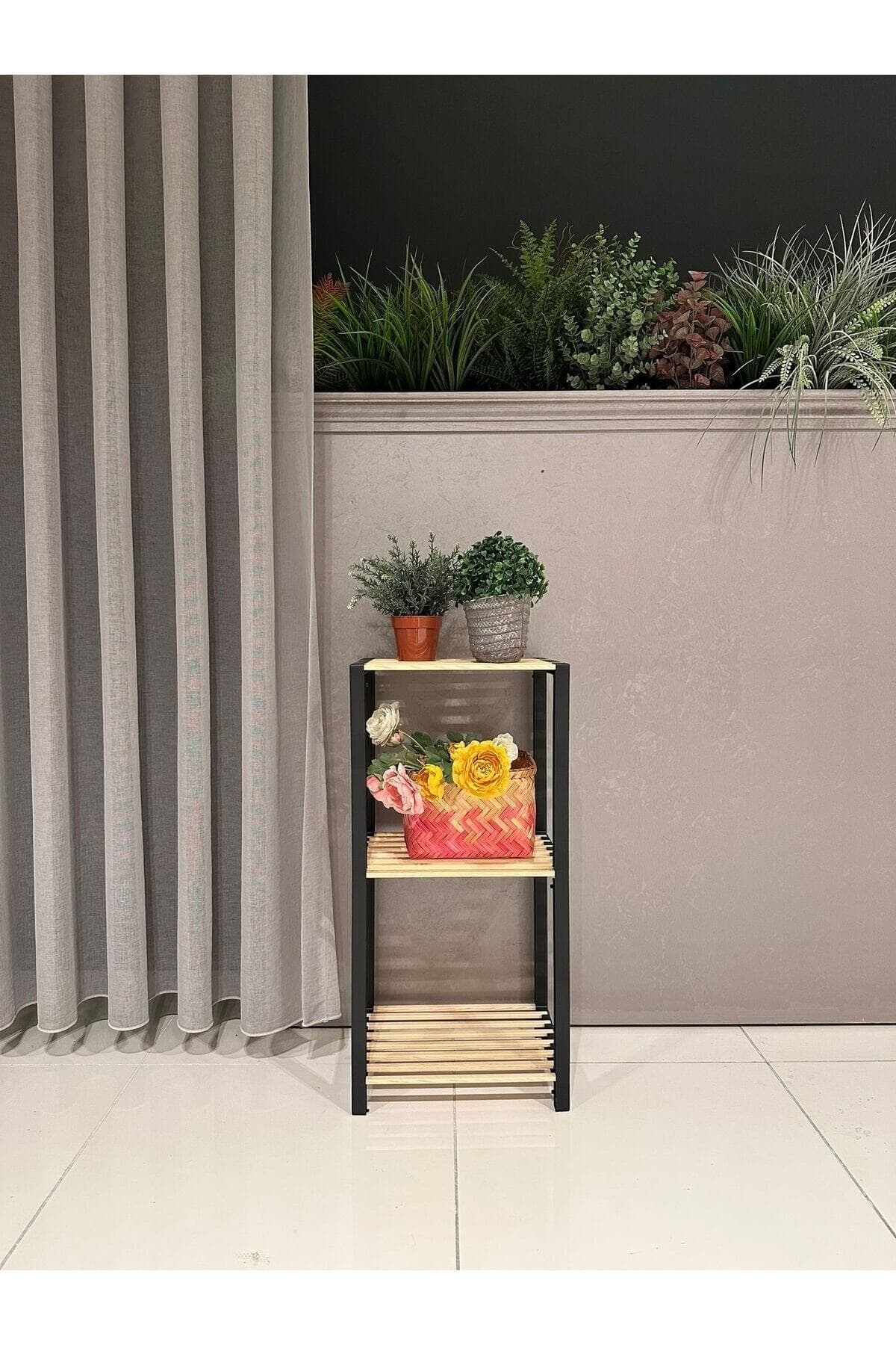 Ahşap Çubuklu Siyah Ayakkabılık Ve Çok Amaçlı Raf 7002 Siyah-ahşap