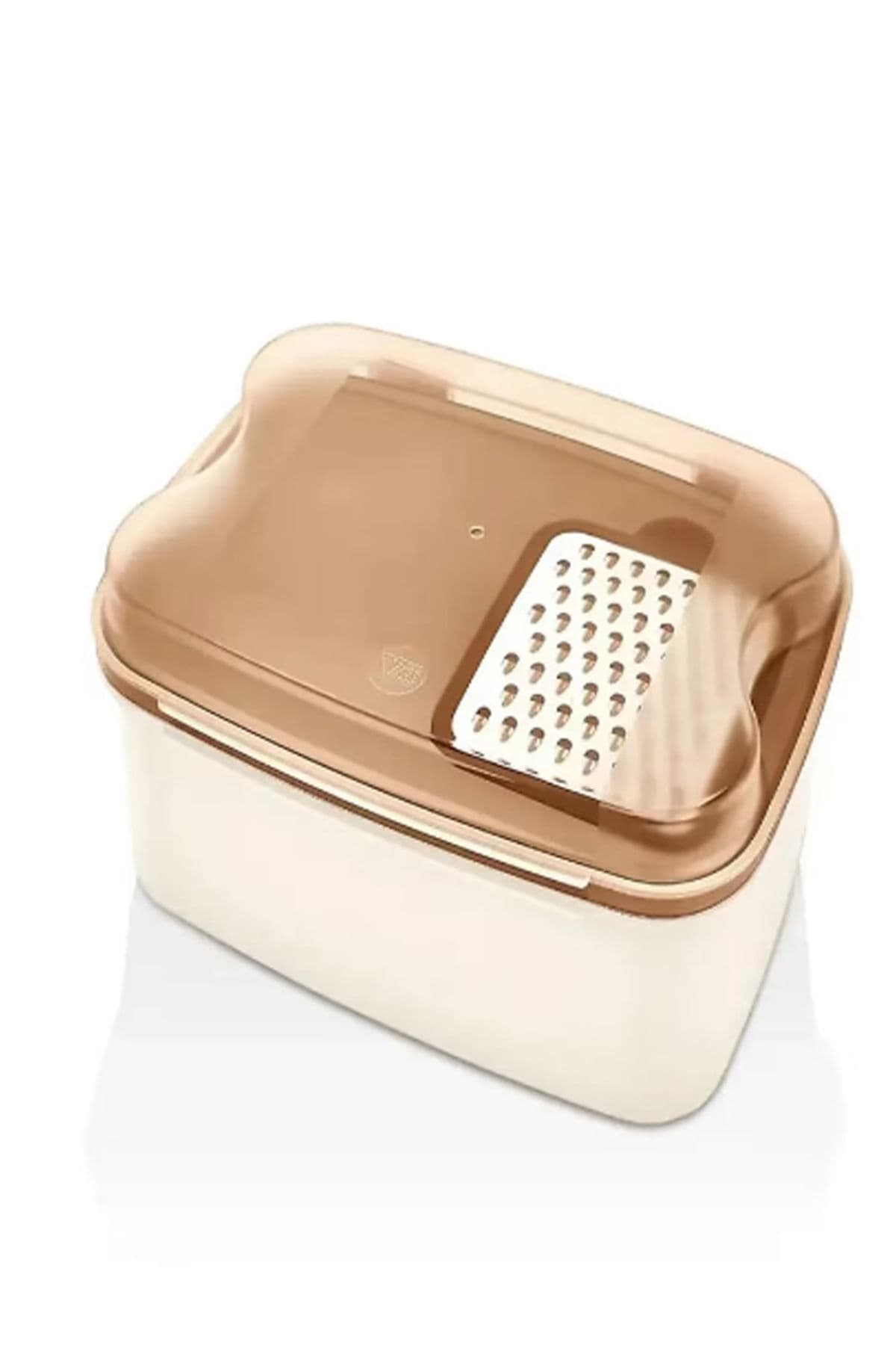 VİP AHMET Rendeli Saklama Kabı - Masal Krem Kesme Tahtalı ve Rendeli Şeffaf Bakır Kapak Salata Kabı 4500ML