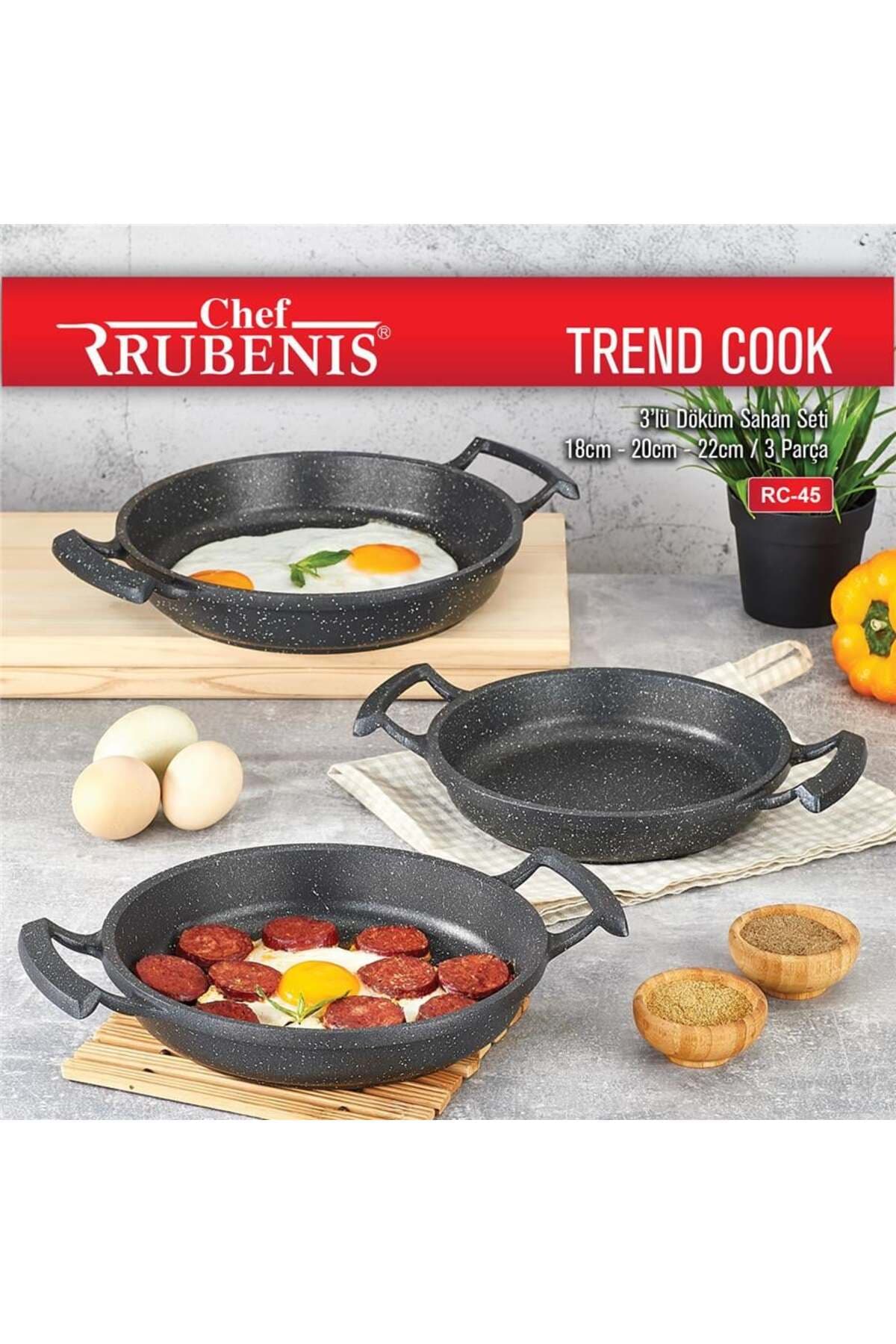 Chef Rubenıs Trend Cook 3 Lü Döküm Sahan Seti 18cm-20cm-22cm Siyah Kırçıllı Rc-45