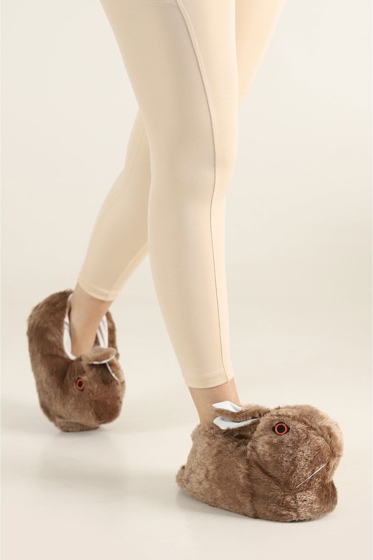 Kadın Tavşan Hayvan Figürlü Kışlık Peluş Panduf