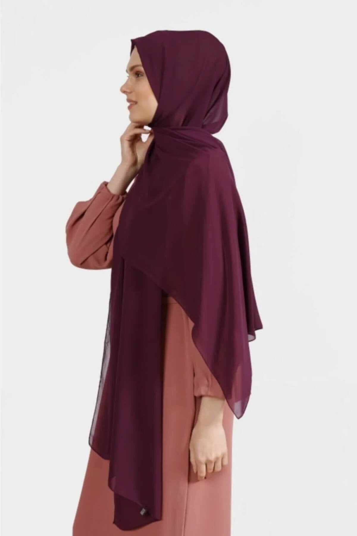 Krep Şifon Şal Mürdüm 210x 75 Flr241433