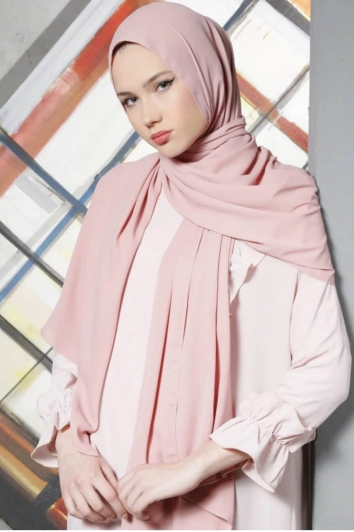 Krep Şifon Şal Açık Pudra 210x 75 Flr241433