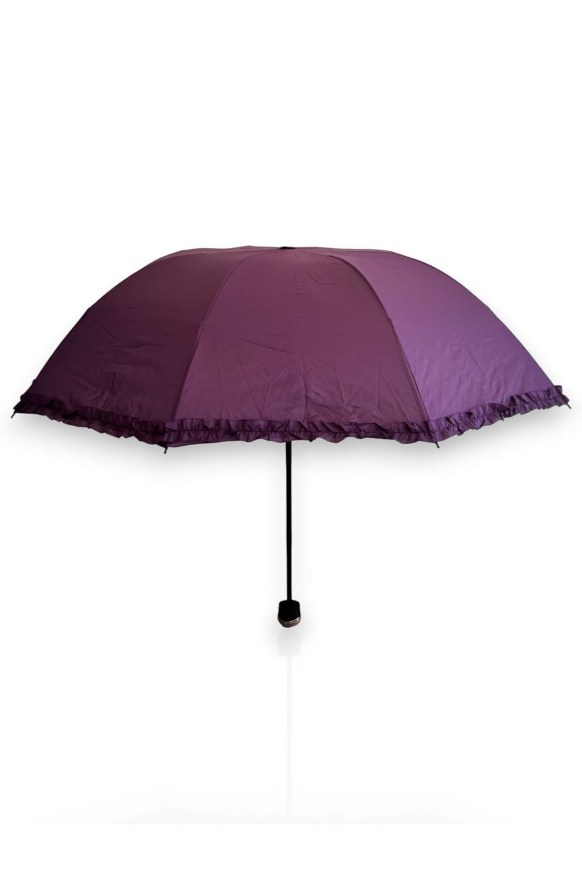 Mor Fırfırlı Manuel Kısa Boy Şemsiye