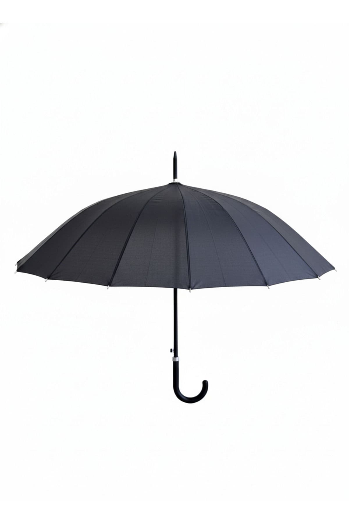 Siyah 1. Sınıf Kalite Baston Tip Rüzgar Korumalı Metal 16 Telli Siyah Gövdeli şemsiye