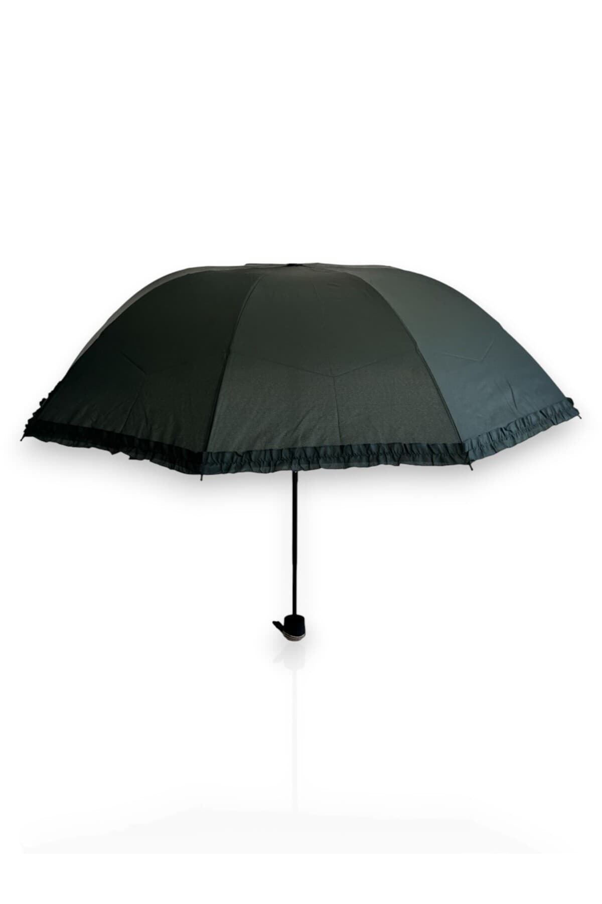 Siyah Fırfırlı Manuel Kısa Boy Şemsiye