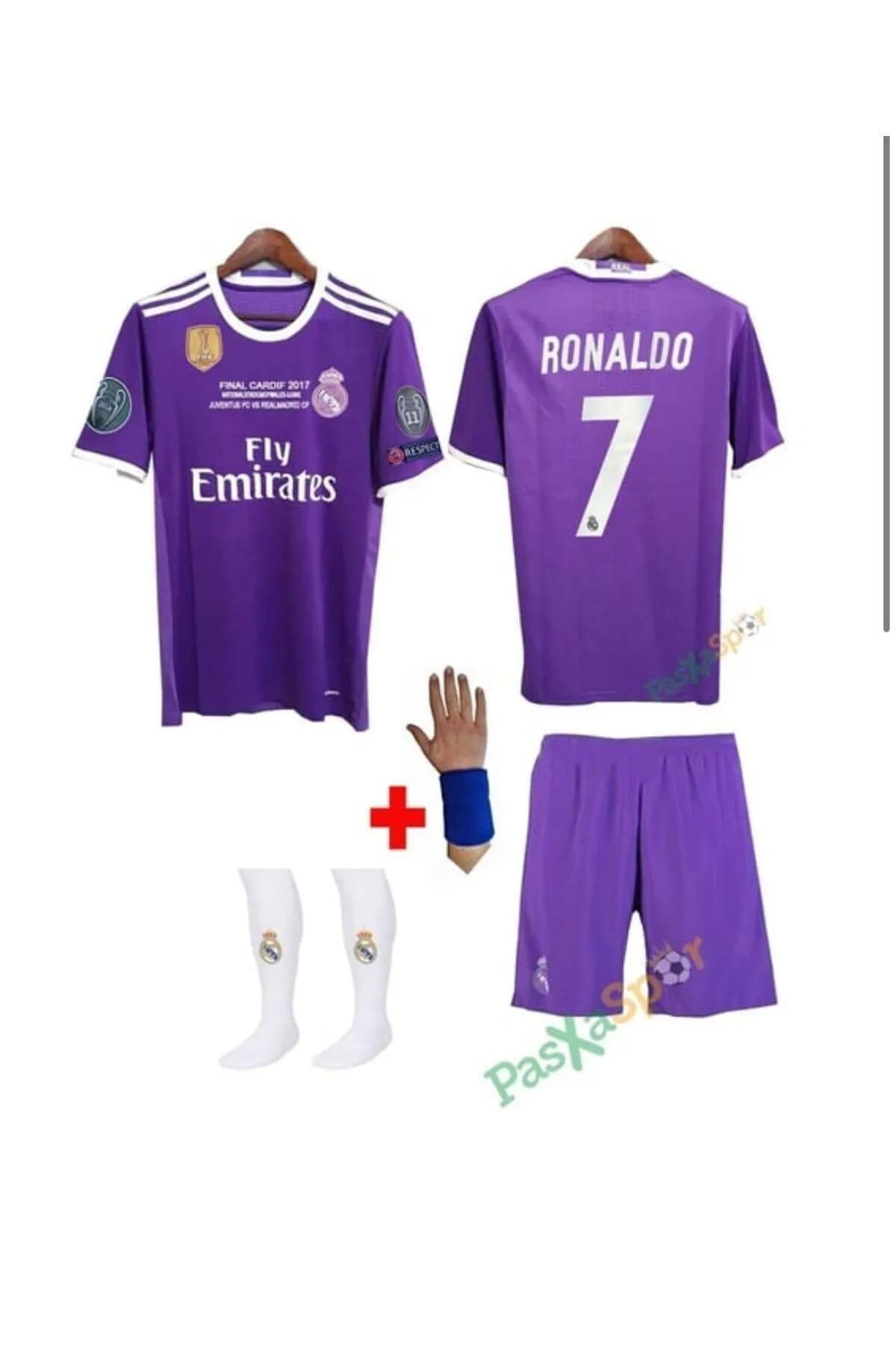 REAL.MADRİD. RONALDO 2017/18 SEZON CARDİF LİGİ MOR ÇOCUK FORMA TAKIMI 4 PARÇA