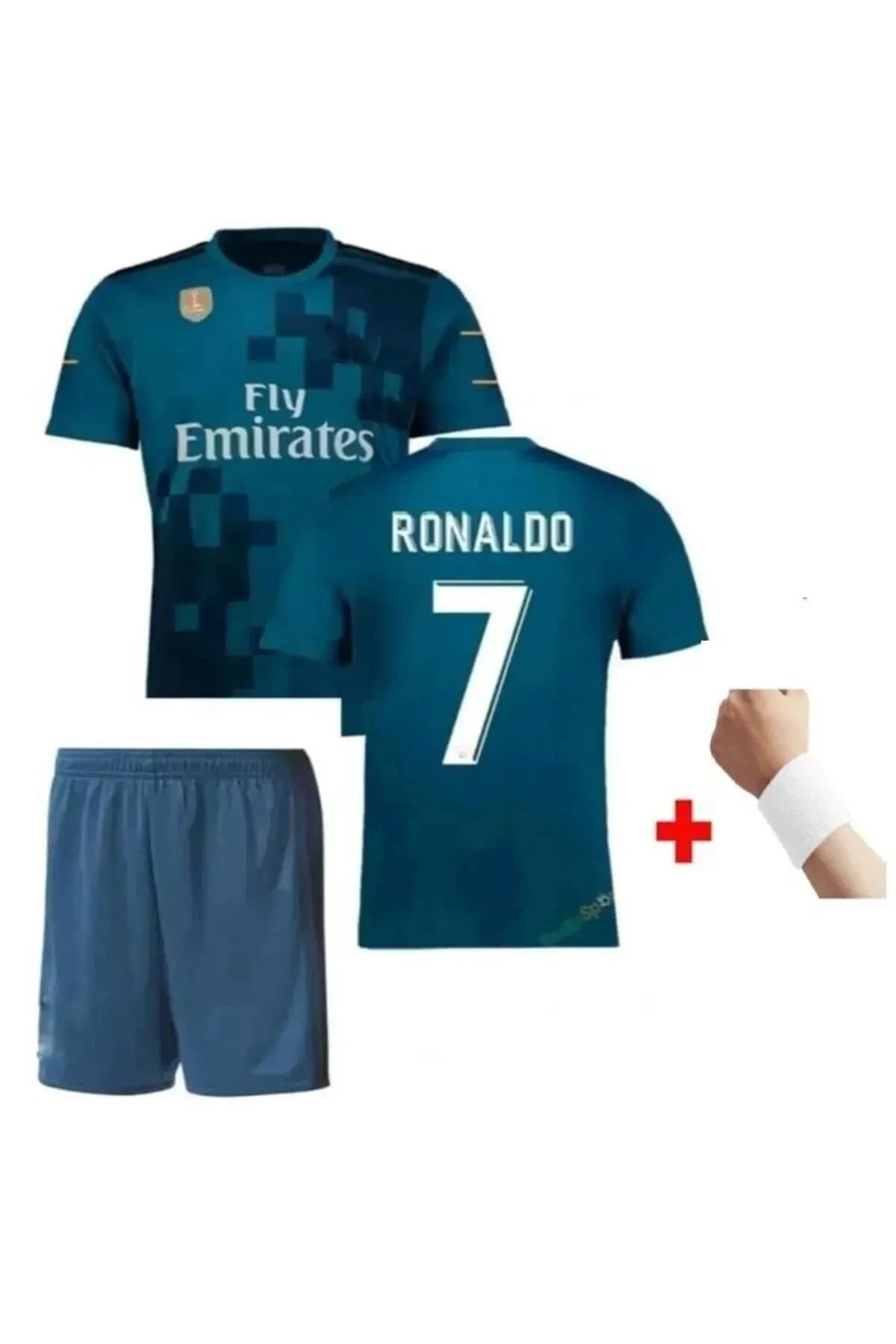 REAL.MADRİD. RONALDO 2018 SEZON TURKUAZ ÇOCUK FORMA TAKIMI 4 PARÇA