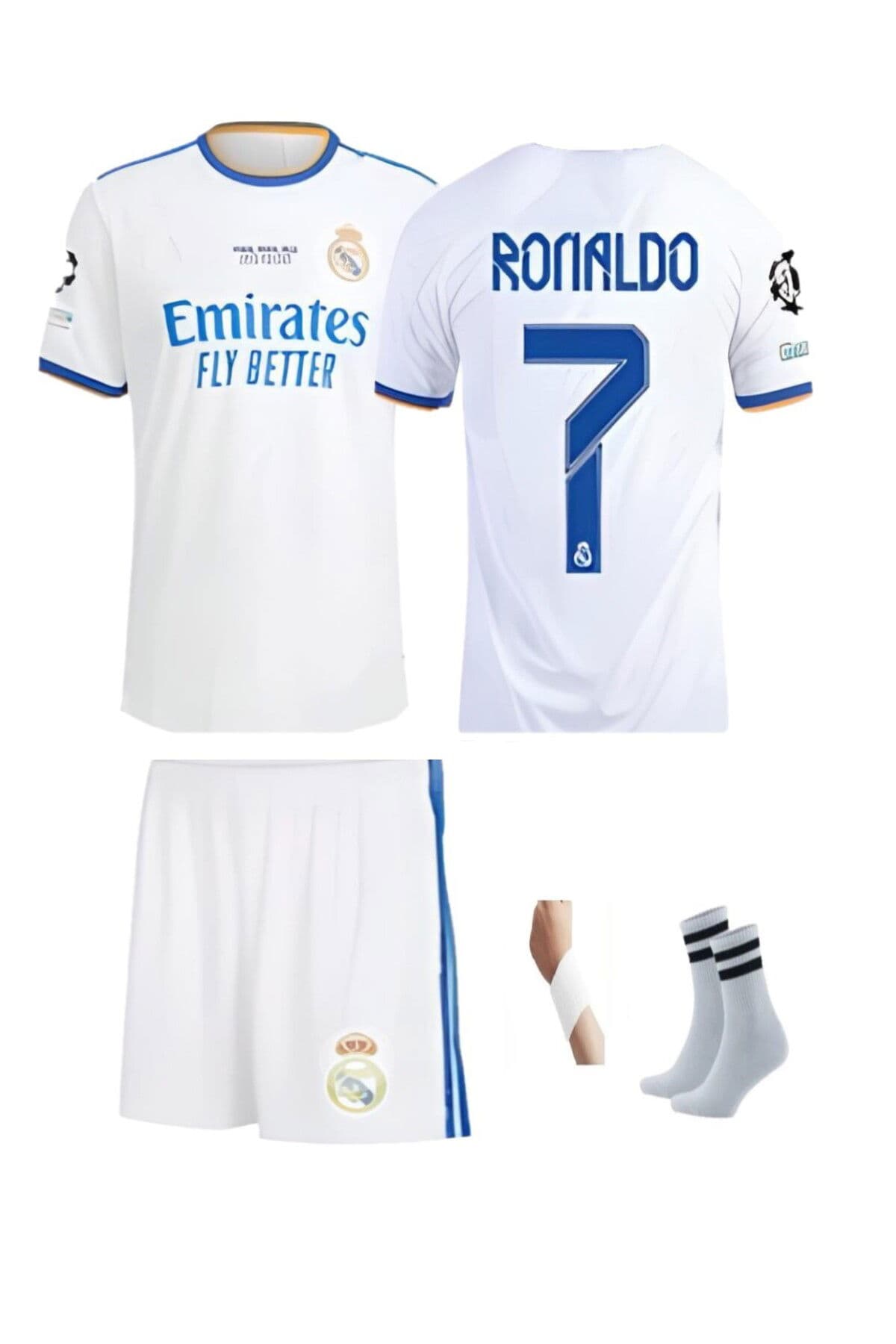 REAL.MADRİD. RONALDO 2022 SEZON BEYAZ ÇOCUK FORMA TAKIMI 4 PARÇA