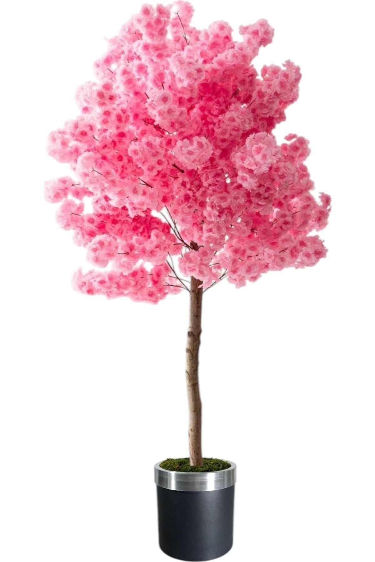 Pembe Yapay Ağaç Bahardalı 180 cm siyah gümüş saksı