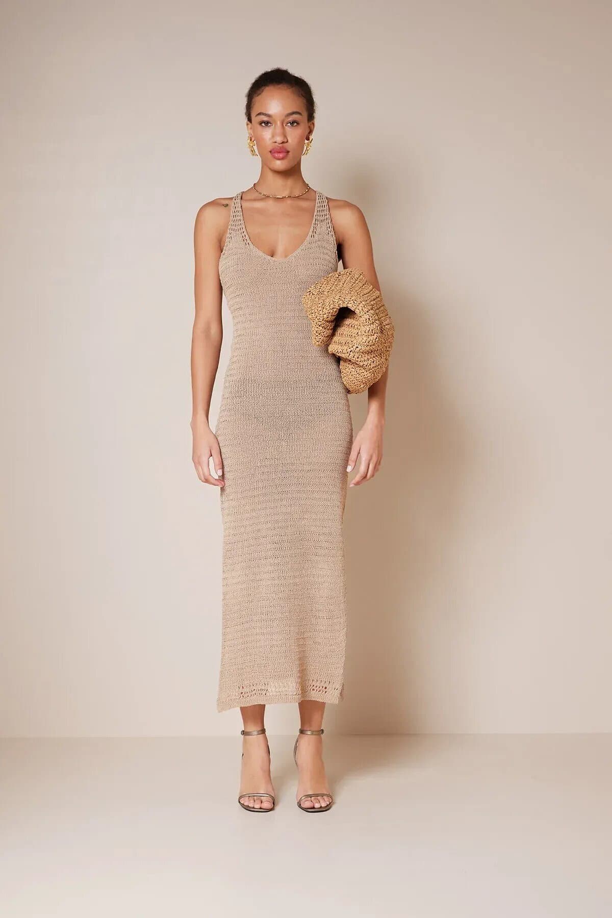 KADIN TRİKO YIRTMAÇLI ELBİSE