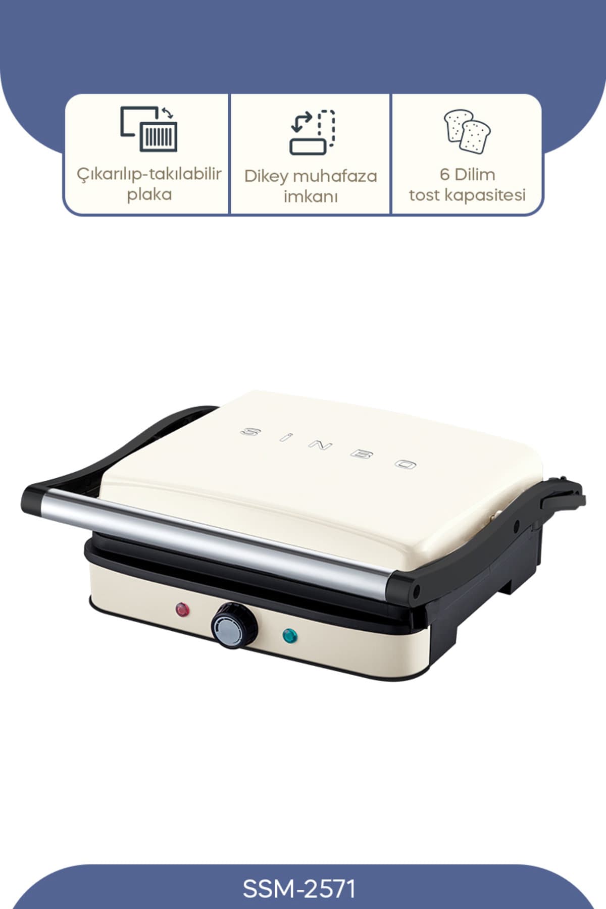 SSM-2571 TOST MAKİNESİ 2000 W - Krem